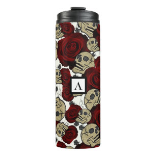 Bouteilles Isothermes Roses Rouges & Crânes Floral Noir Gothique Blanc