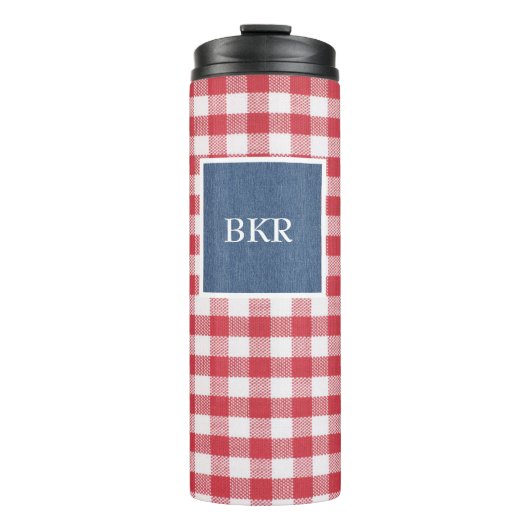 Bouteilles Isothermes Rouge et blanc Check Blue Denim Name Frame 12oz (Devant)