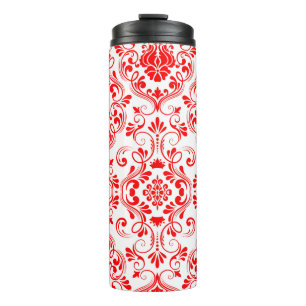 Bouteilles Isothermes Rouge et blanc Damas Floral Élégant Motif