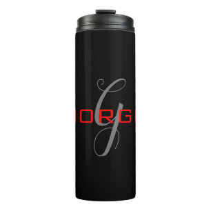 Bouteilles Isothermes Rouge noir Votre nom Monogramme initial Moderne