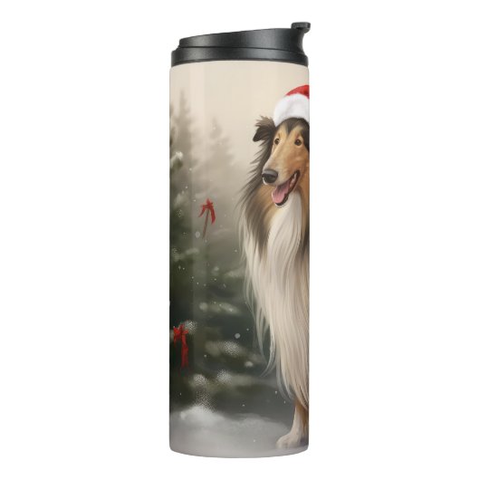Bouteilles Isothermes Rough Collie Chien dans la neige Noël (Tourné sur la gauche)
