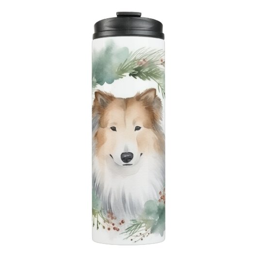 Bouteilles Isothermes Rough Collie Christmas Wreath Festive Pup (Devant)