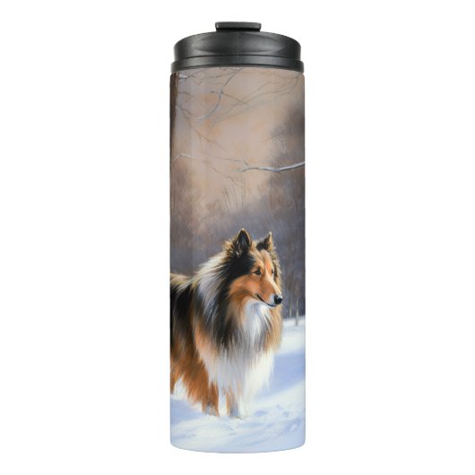 Bouteilles Isothermes Rough Collie Laisser Neige Noël (Devant)