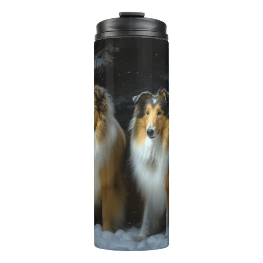 Bouteilles Isothermes Rough Collie Snowy Sleigh Décor de Noël (Devant)