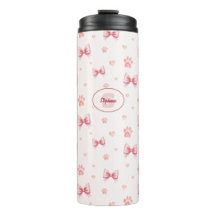 Bouteilles Isothermes Ruban rose, Coeur et Motif Empreinte de patte - Ro
