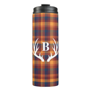 Bouteilles Isothermes Russe Plaid Automne & White Deer Antlers Silhouett