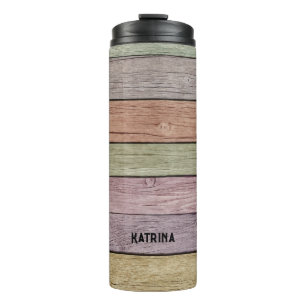 Bouteilles Isothermes Rustic Pastel Bois Plank Nom personnalisable