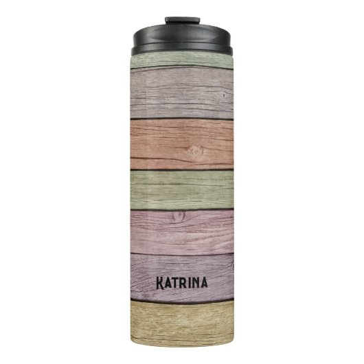 Bouteilles Isothermes Rustic Pastel Bois Plank Nom personnalisable (Devant)