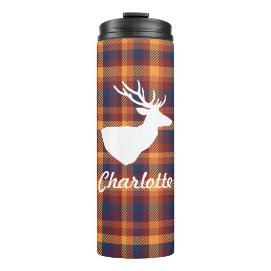 Bouteilles Isothermes Rustique Plaid Automne & White Deer Silhouette (Devant)
