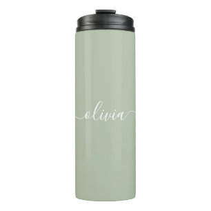 Bouteilles Isothermes Sage Green Minimaliste Moderne Monogramme Élégant