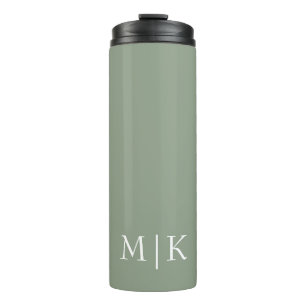 Bouteilles Isothermes Sage vert et blanc   Monogramme moderne