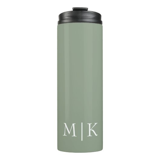 Bouteilles Isothermes Sage vert et blanc | Monogramme moderne (Devant)