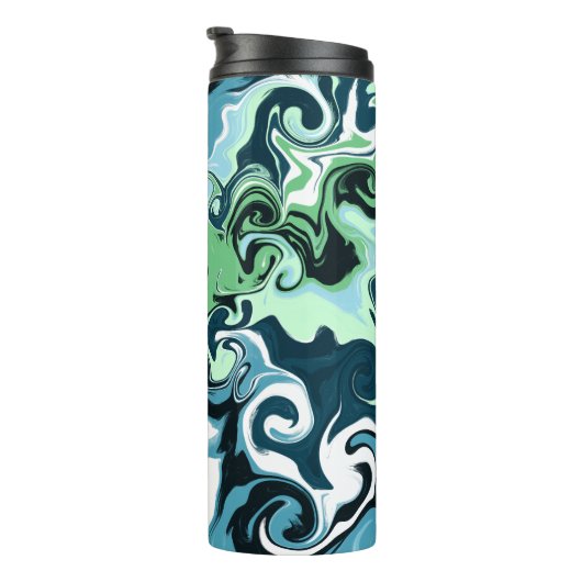 Bouteilles Isothermes Sage Vert et Bleu foncé Fils Abstraits (Tourné sur la droite)
