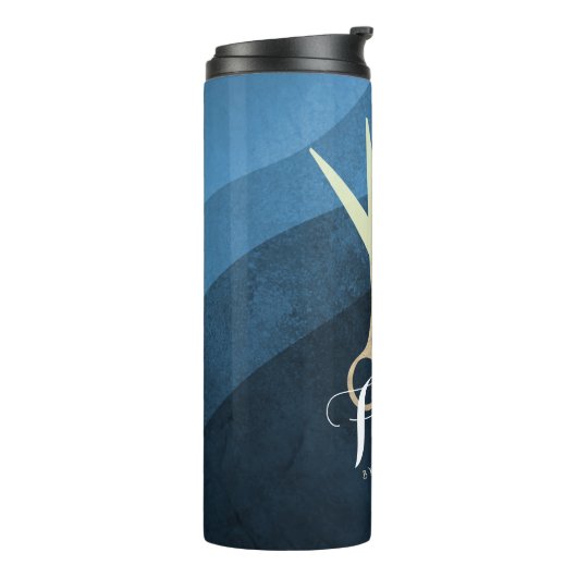 Bouteilles Isothermes Salon des cheveux Coiffeuse Ciseaux bleu et or mod (Tourné sur la gauche)