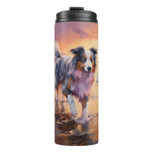 Bouteilles Isothermes Sandy Australian Shepherd Dog on Beach Sunset