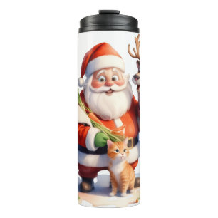 Bouteilles Isothermes Santa et la famille de chats ouvrent des cadeaux j