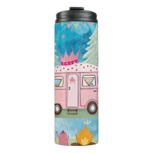 Bouteilles Isothermes Scène de camping fantaisiste avec fourgonnette ros
