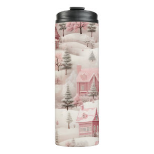 BOUTEILLES ISOTHERMES SCÈNE D'HIVER DE NOËL ROSE PASTEL