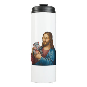 Bouteilles Isothermes Scène divine et joueuse Jésus avec Moo Deng Hippo