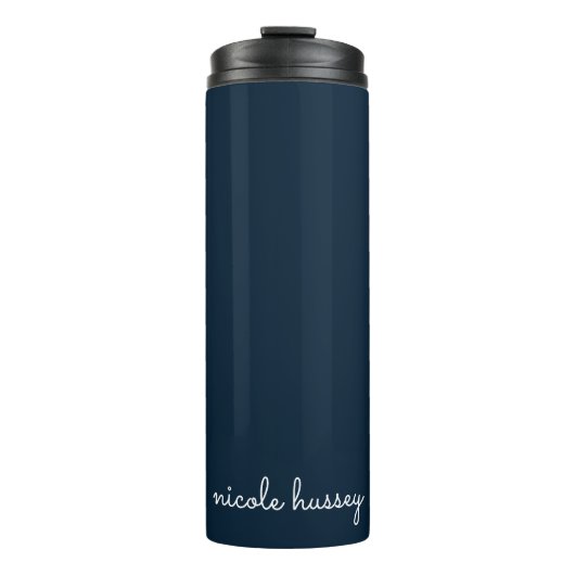 Bouteilles Isothermes Script bleu marine | Moderne Monogramme élégant (Devant)