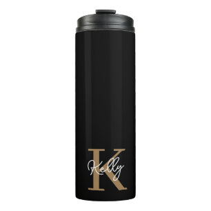 Bouteilles Isothermes Script de monogramme d'or noir moderne