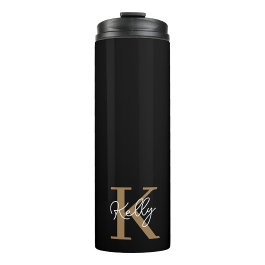 Bouteilles Isothermes Script de monogramme d'or noir moderne (Devant)