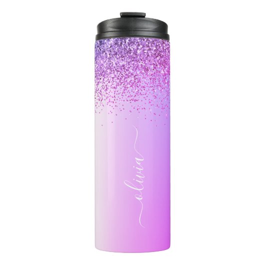 Bouteilles Isothermes Script girly pailleté monogramme violet (Devant)