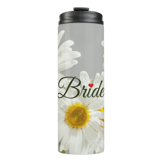 Bouteilles Isothermes Script "Mariée" sur marguerites blanches et jaunes (Devant)
