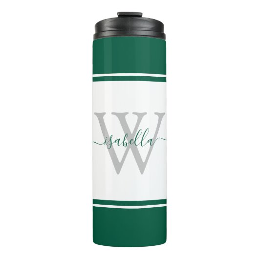 Bouteilles Isothermes Script Monogrammé Moderne Vert Émeraude (Devant)