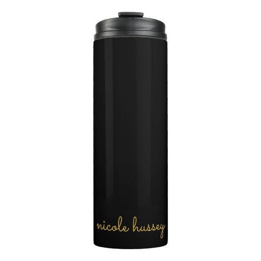 Bouteilles Isothermes Script Noir et Or | Monogramme Moderne Élégant (Devant)