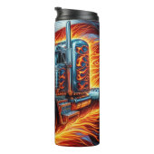 Bouteilles Isothermes Semi-camion à flammes avec drapeau américain (Tourné sur la droite)