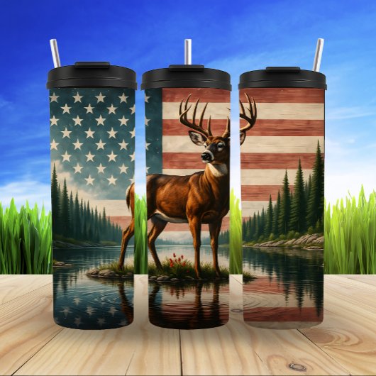 Bouteilles Isothermes Serene Deer avec drapeau patriotique