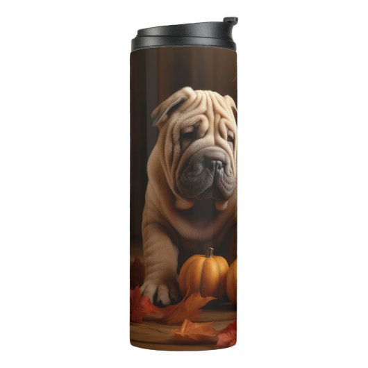 Bouteilles Isothermes Shar Pei Chiot Automne Citrouille de plaisir (Tourné sur la gauche)
