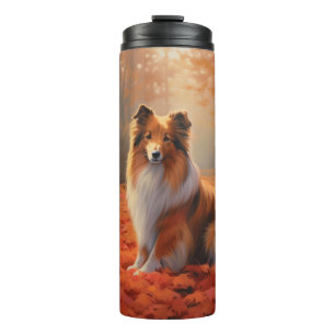 Bouteilles Isothermes Shetland Sheepdog dans les feuilles d'automne qui