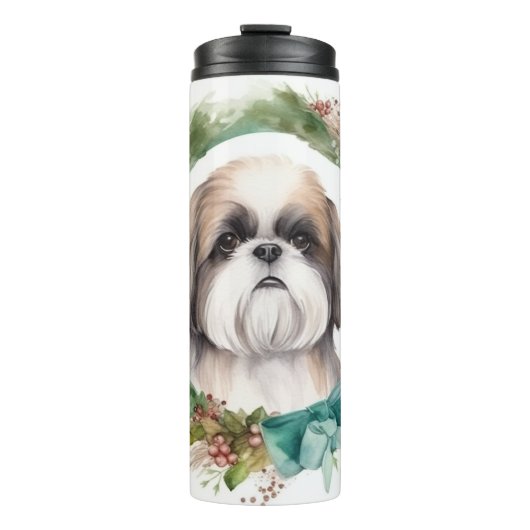 Bouteilles Isothermes Shih Tzu Christmas Wreath Festive Pup (Devant)