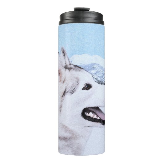 Bouteilles Isothermes Sibérie Husky (argent et blanc) Peinture Chien Art (Devant)