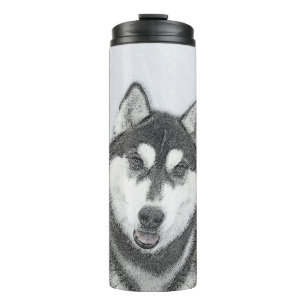 Bouteilles Isothermes Sibérie Husky (noir et blanc) Peinture Chien Art