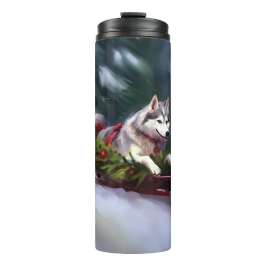 Bouteilles Isothermes Sibérien Husky neige de Noël hiver (Devant)