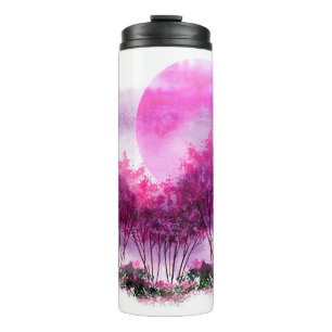 Bouteilles Isothermes silhouette rose et violette des arbres contre le d