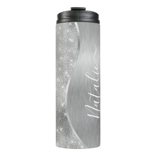 Bouteilles Isothermes Silver Glitter Glam Bling Personalized (Devant)