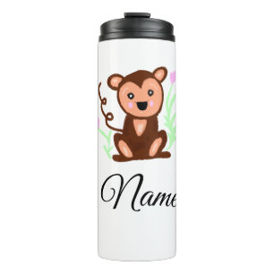 Bouteilles Isothermes singe animal aquarelle marron ajouter nom texte