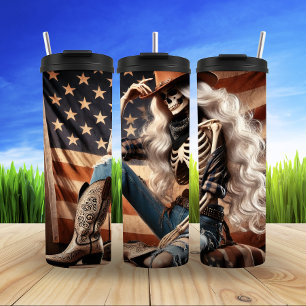 Bouteilles Isothermes Skeleton Cowgirl en costume patriotique