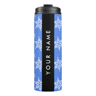 Bouteilles Isothermes Snowflakes blanc, Bleu, Votre nom, Personnaliser