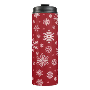 Bouteilles Isothermes Snowflakes, décoration rouge, motif de Noël.
