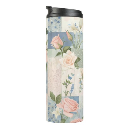Bouteilles Isothermes Soft Feminine Florale Rose Et Patchwork Bleu (Tourné sur la droite)