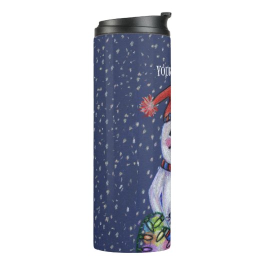 Bouteilles Isothermes Souriant Snowman Casquette Écharpe String lumières (Tourné sur la gauche)