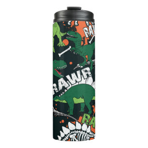 Bouteilles Isothermes Squelette de dinosaure. Motif de grunge vintage
