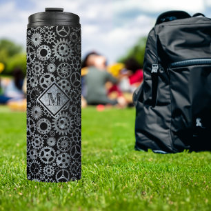 Bouteilles Isothermes Steampunk Argent Zinc engrenages Personnalisé Mono