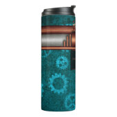 Bouteilles Isothermes Steampunk, cuivre sur roues turquoises, Monogramme (Tourné sur la gauche)