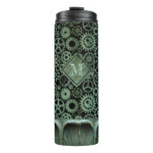 Bouteilles Isothermes Steampunk Verdigris bronze engrenages Monogramme p (Devant)